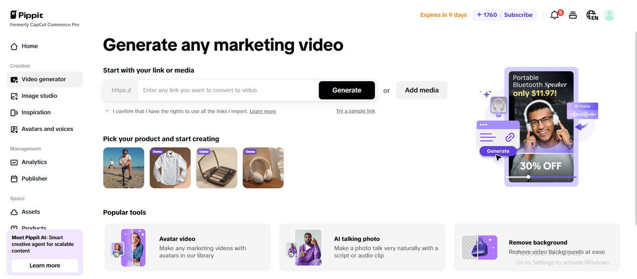 One-click product marketing video feature