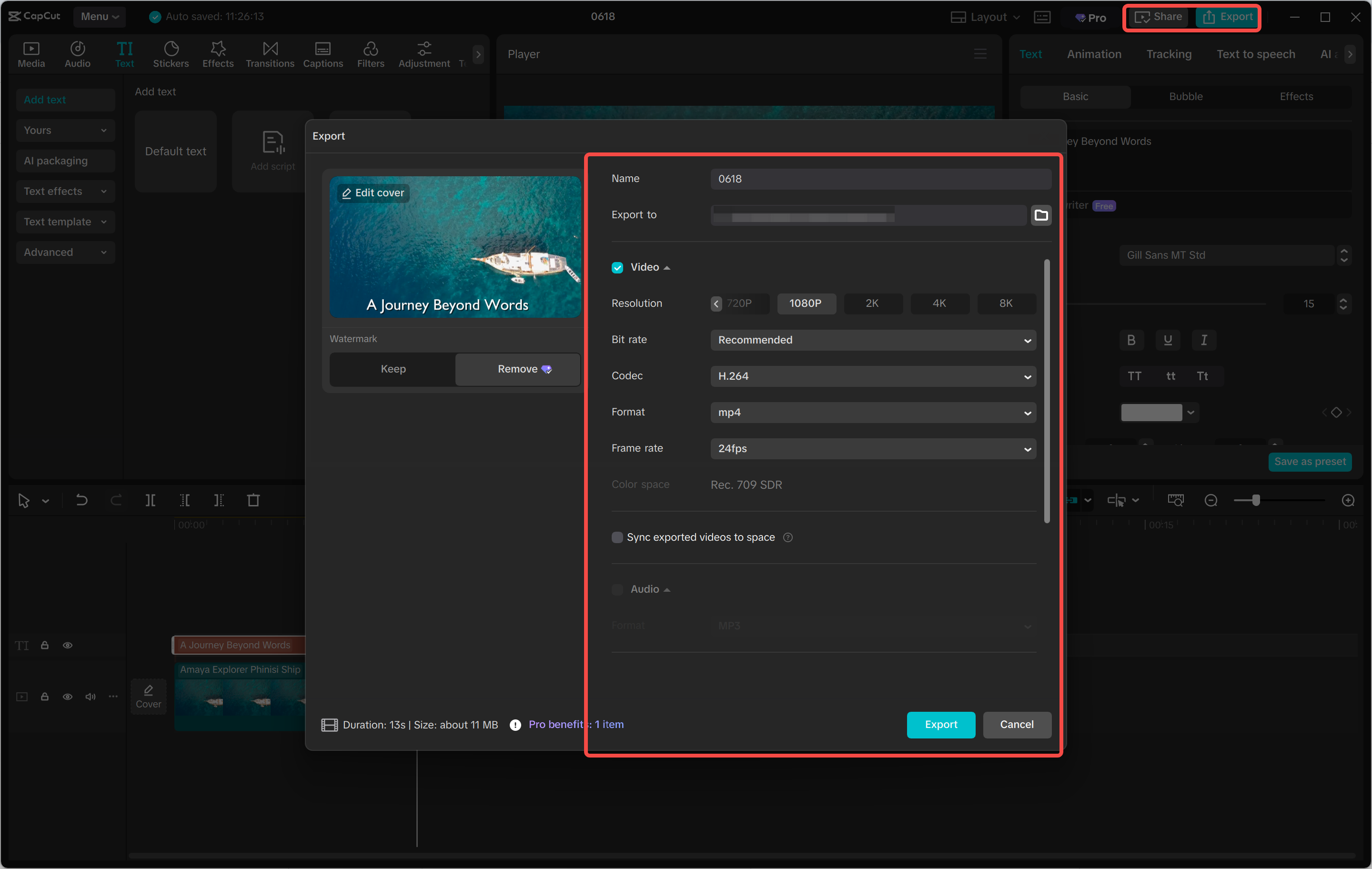 Exporting video from the CapCut desktop video editor