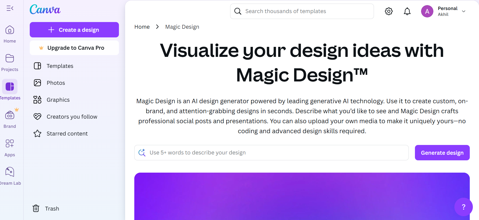 Canva's interface
