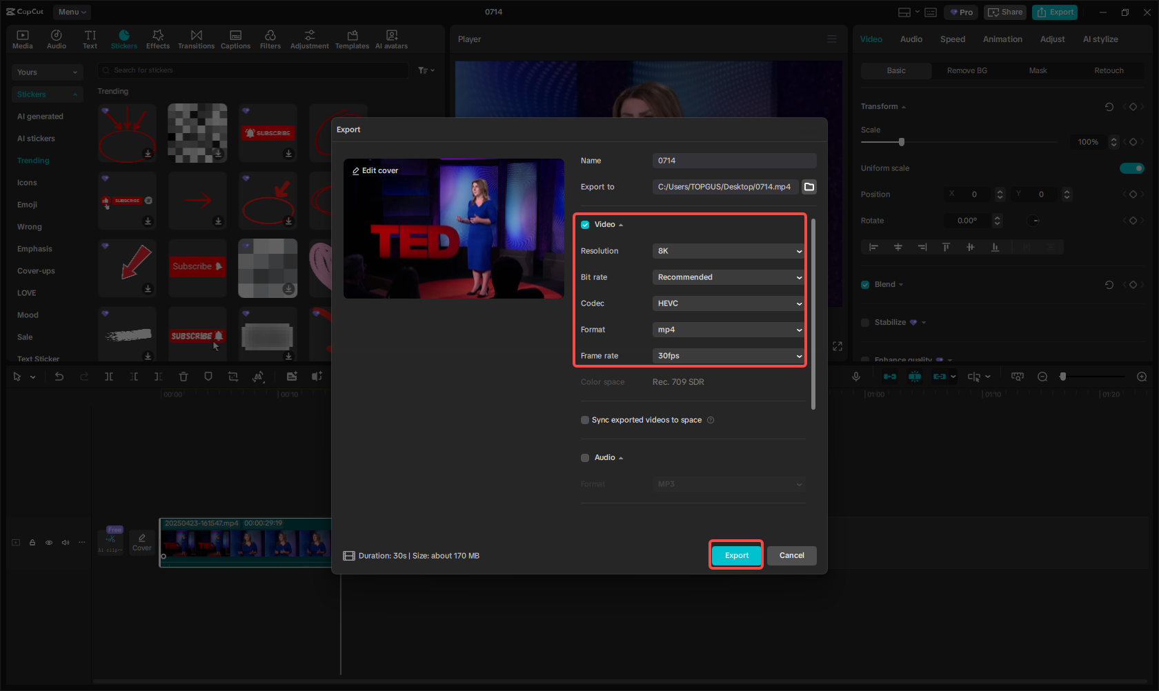 Export the bilingual captions video
