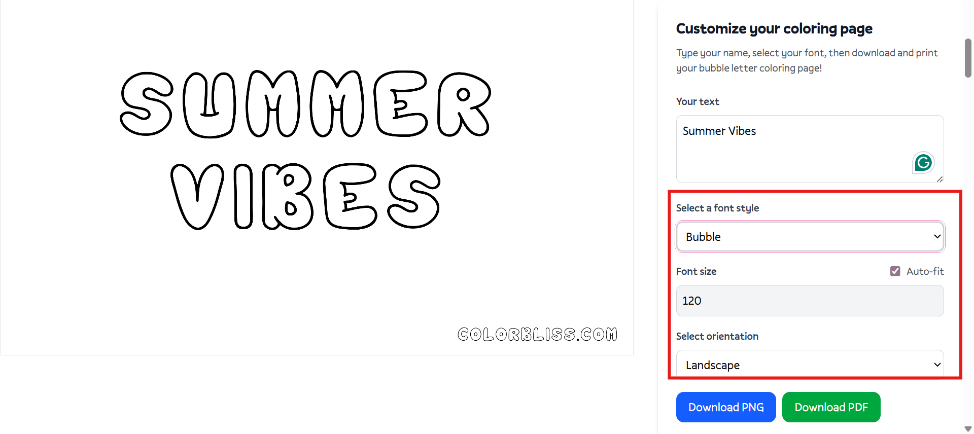 Select the font style & orientation