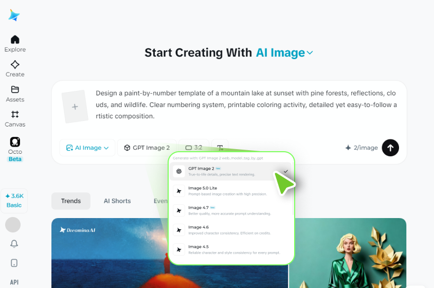 Select the image model and generate