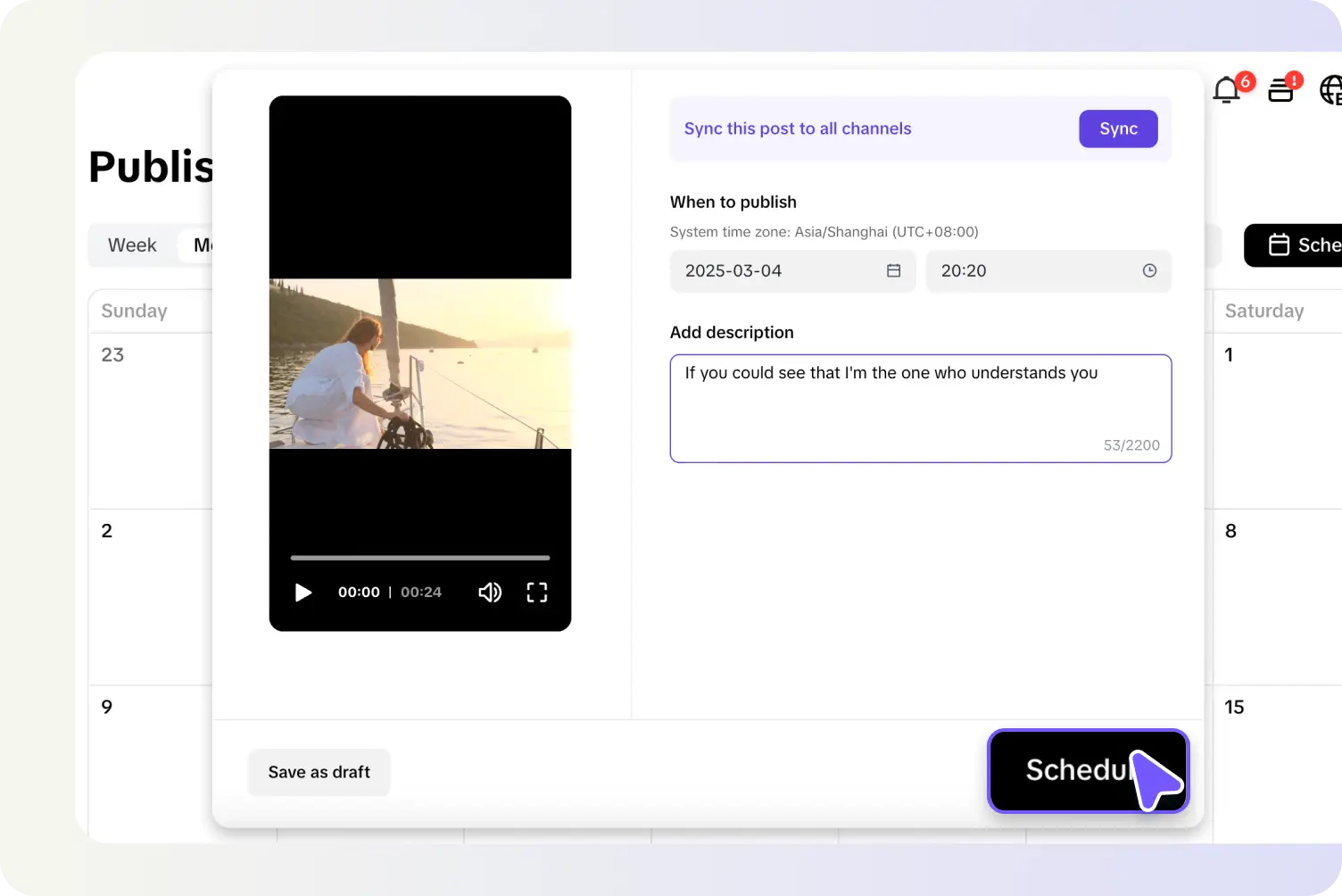Pippit Inspirations/templates panel and Publish channel options