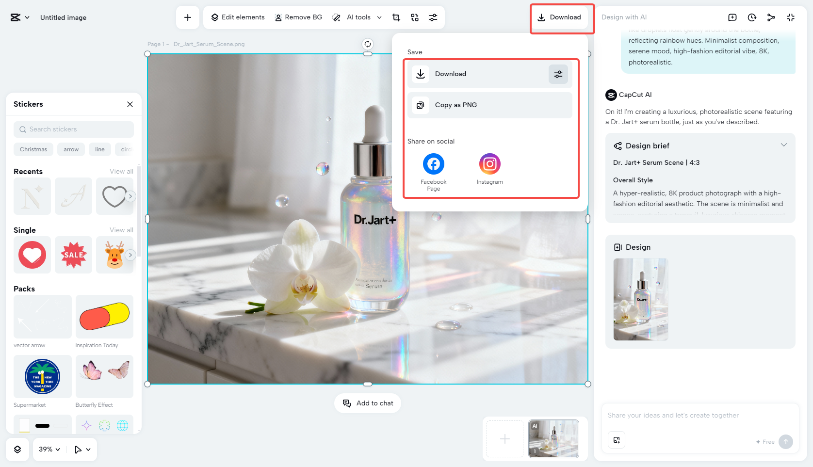 Export the product ad image