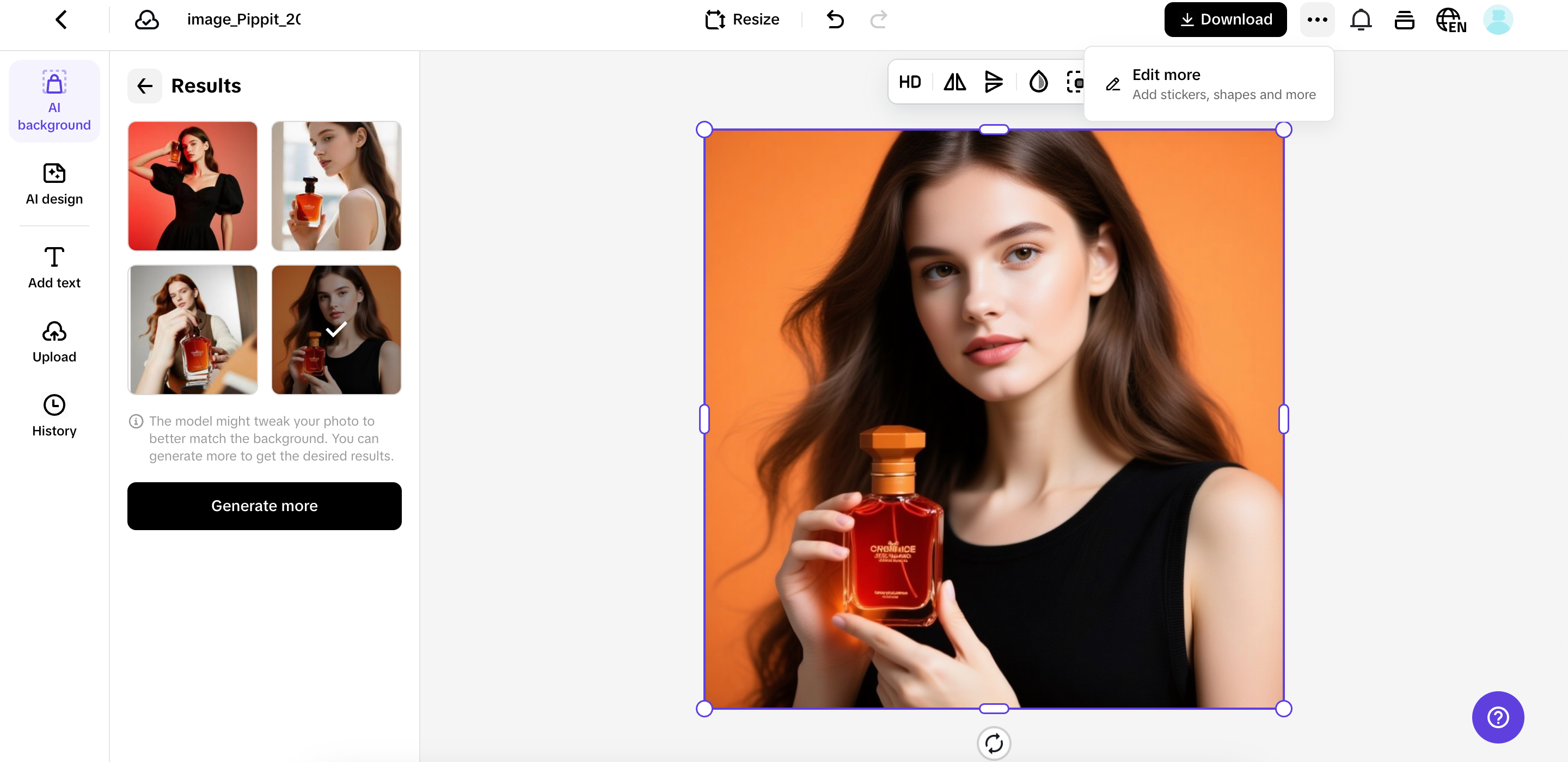 Exporte a imagem do seu produto