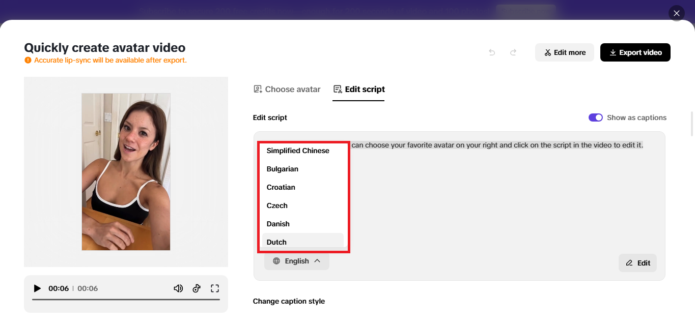 Range of languages available for translation