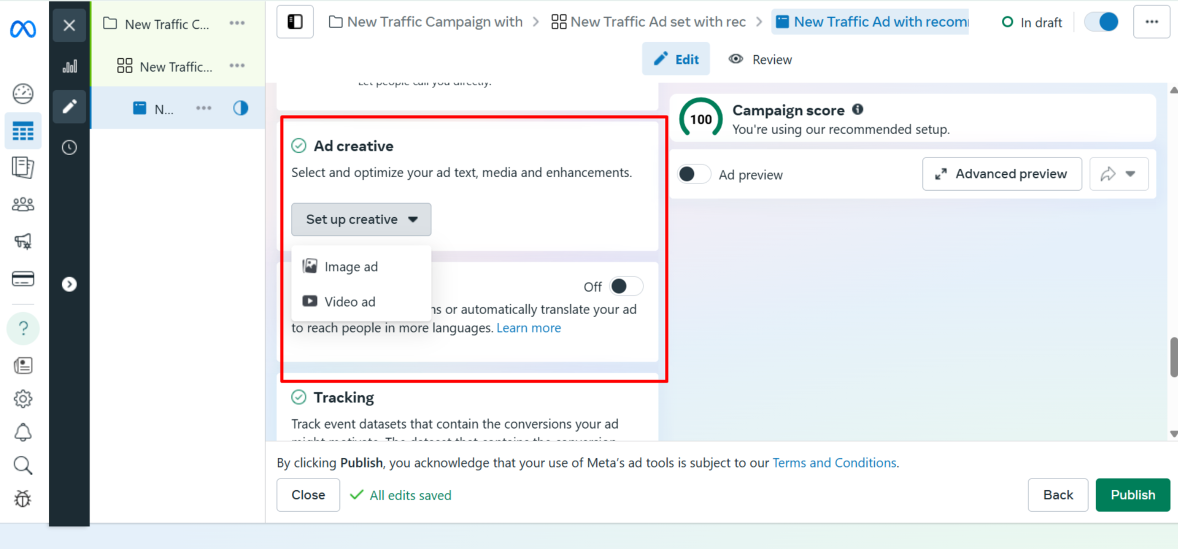 Customizing the ad before posting on Facebook