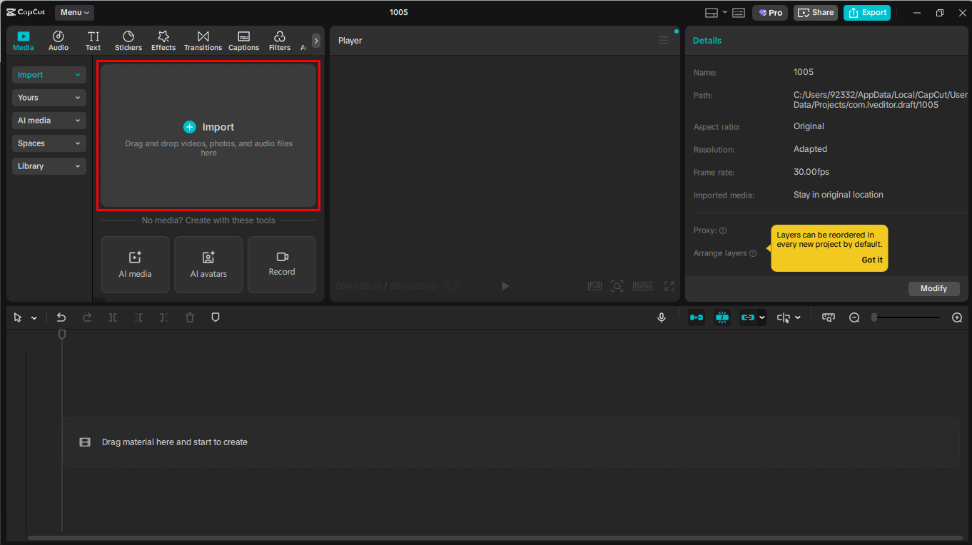 Importing video to the CapCut desktop video editor