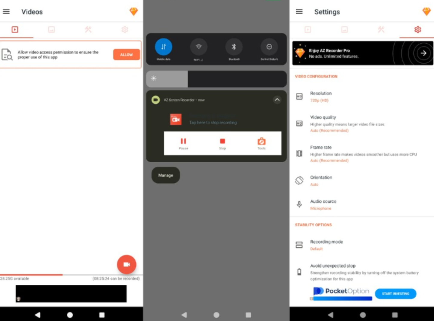 Montrant comment utiliser AZ Screen Recorder sur un téléphone mobile