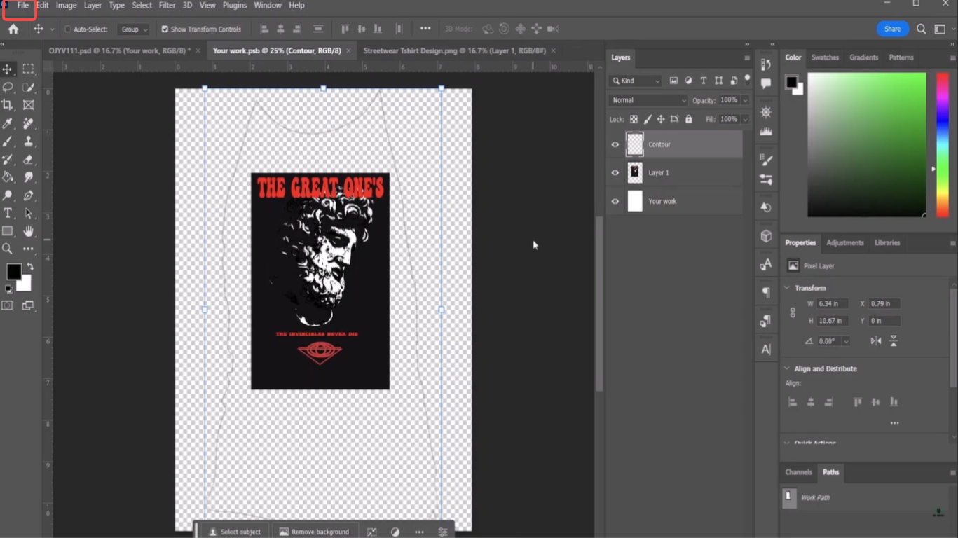 Place or create your t-shirt design