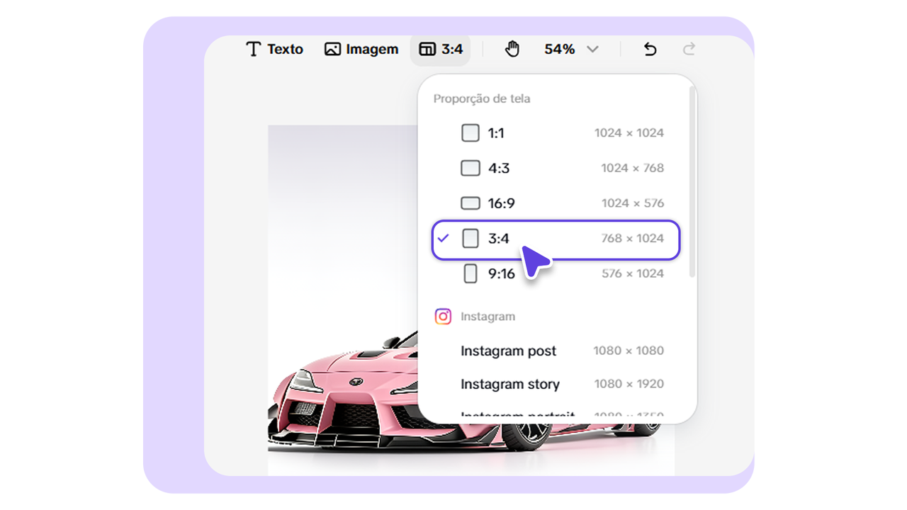 Editor de video online ajustando proporção
