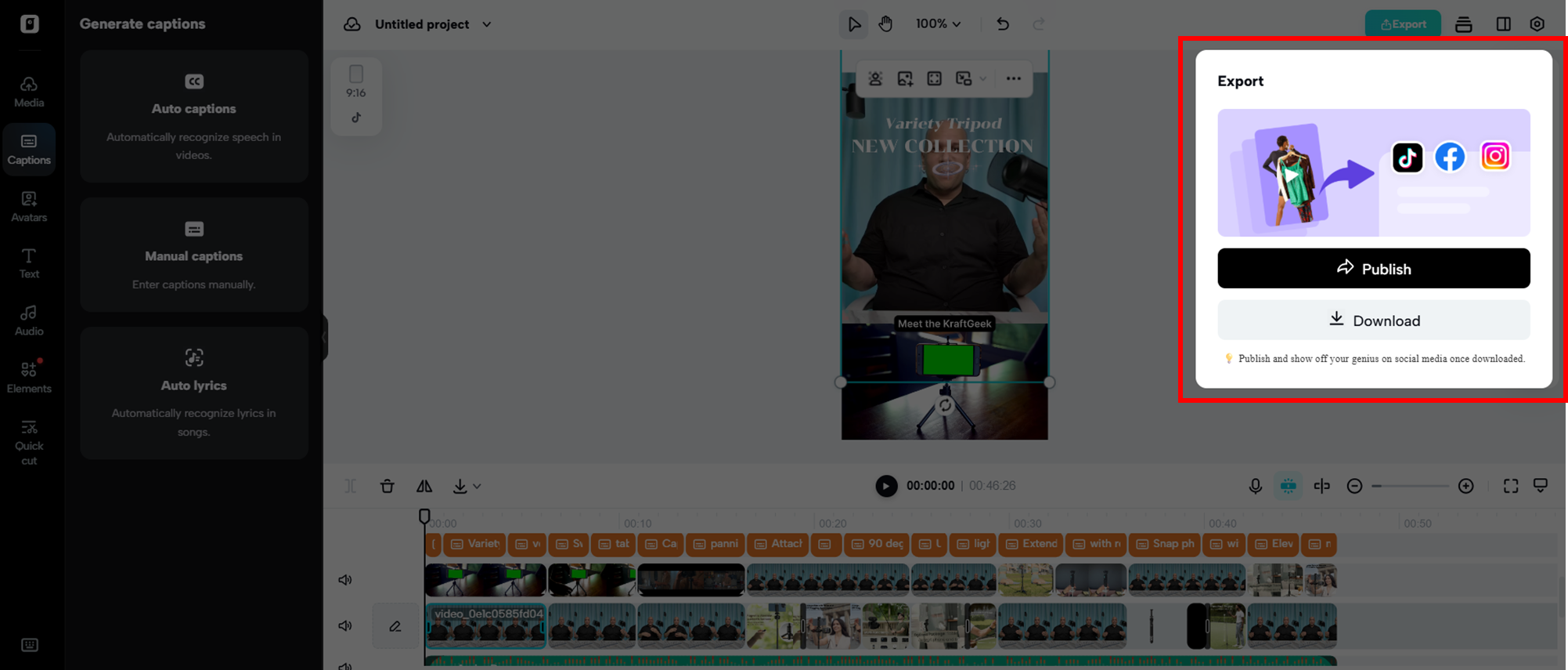 Publish or download your created video