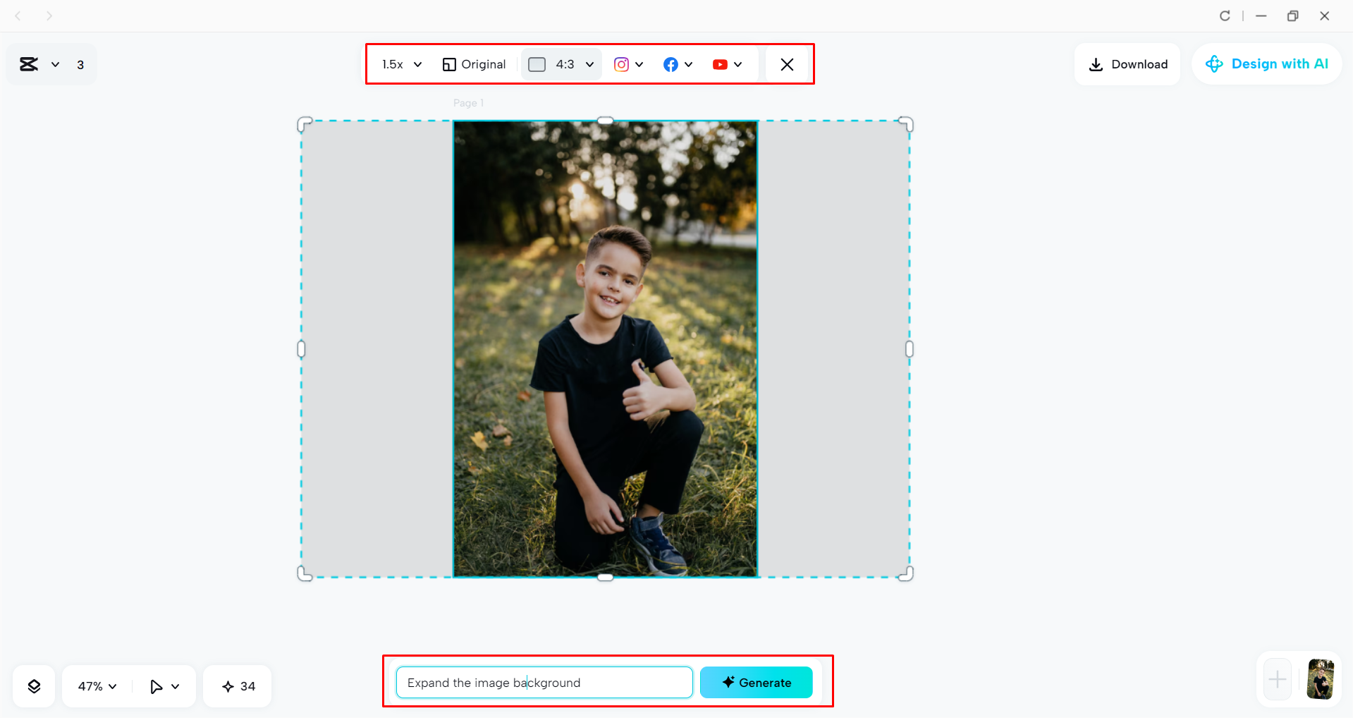 Expanding the image with the CapCut desktop video editor