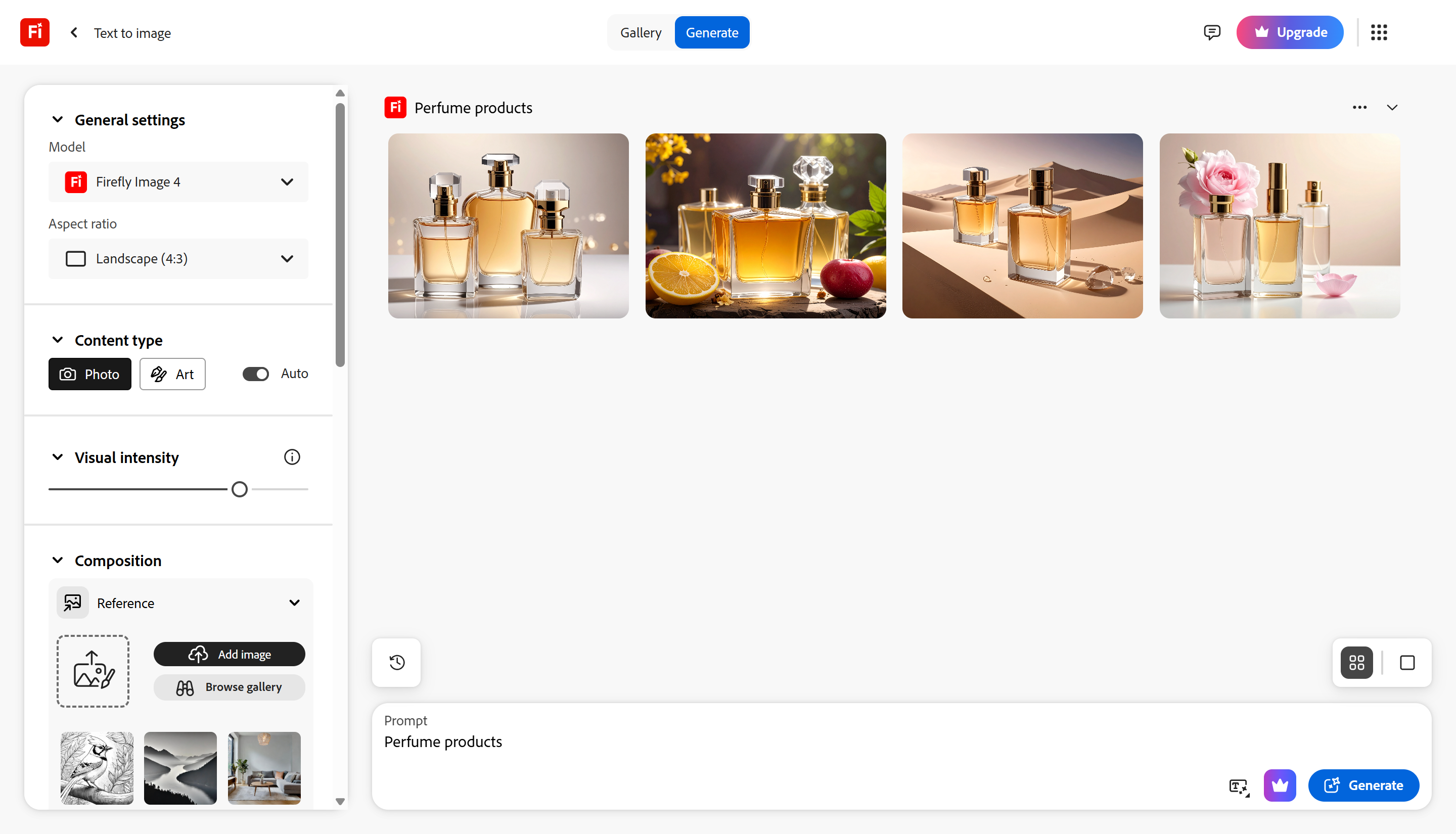 Interface do Adobe Firefly - um editor de fotos de produto muito bom IA