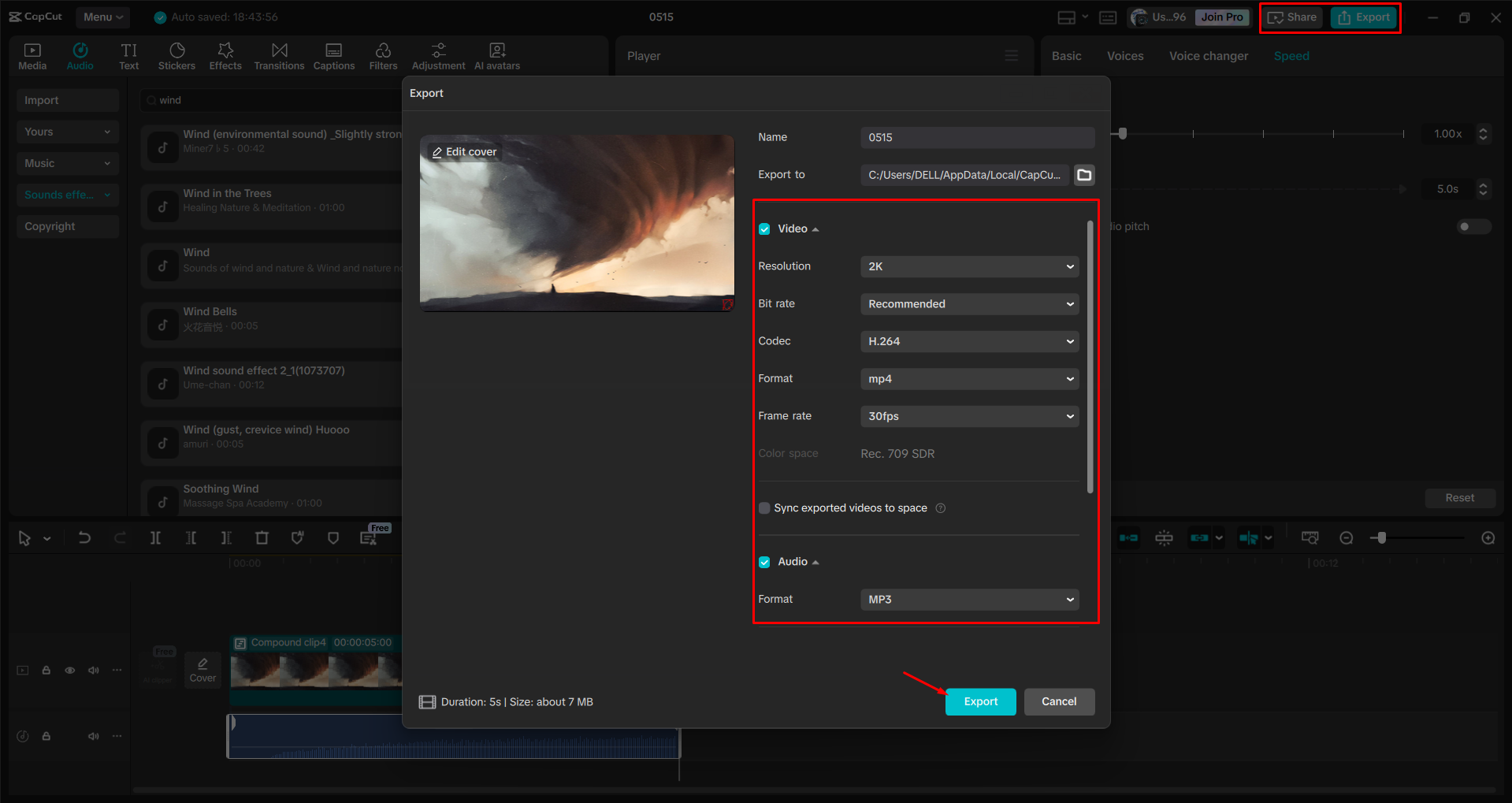 Exporting a video from the CapCut desktop video editor