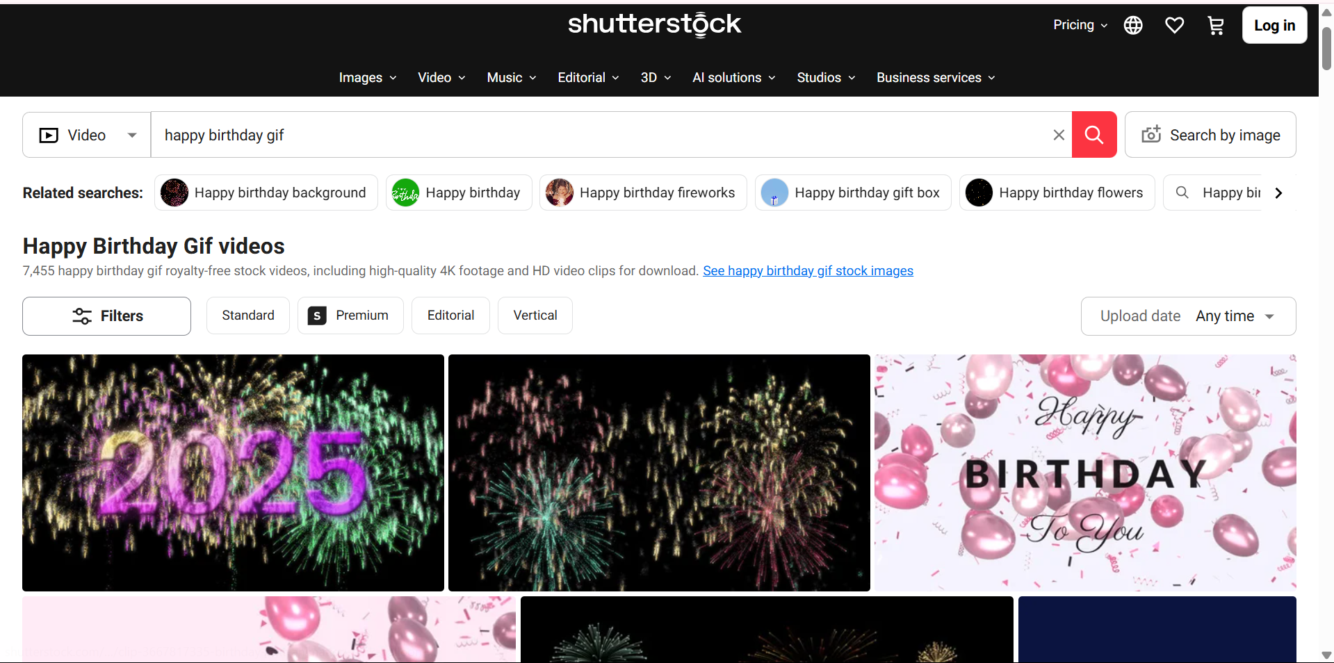 Shutterstock - animated happy birthday GIF on desktop