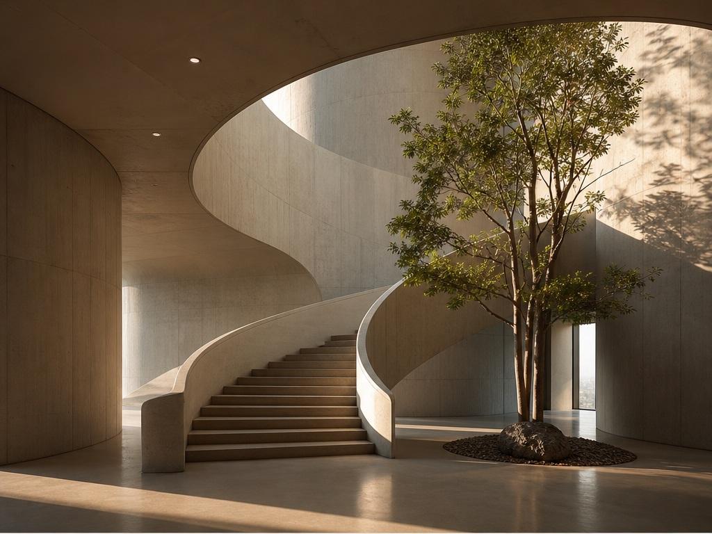 Gerador de IA imagem mórfica Exemplo alternativo de prompt 5 - Interior de concreto curvo