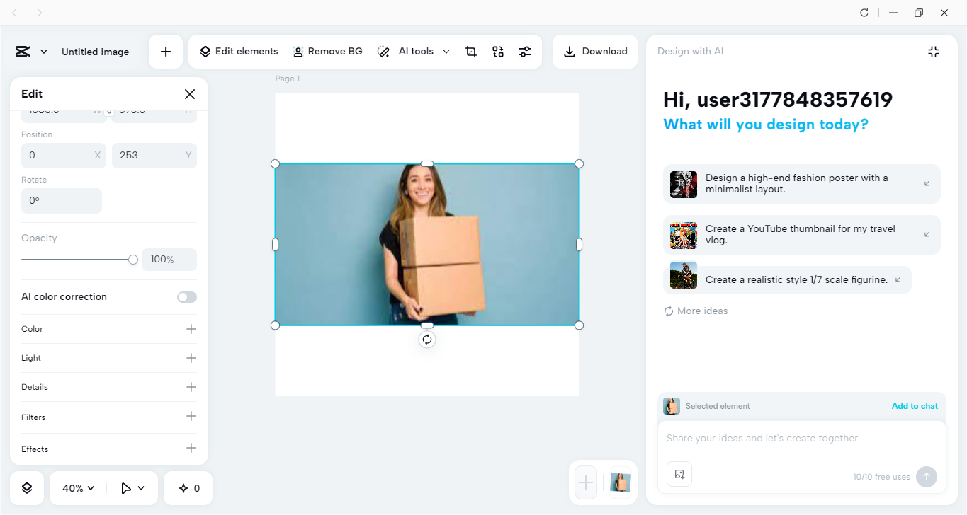 Interface of CapCut desktop video editor - an advanced AI image upscaler