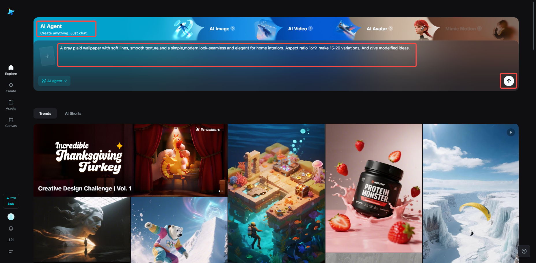 Enter your prompt in the AI Agent