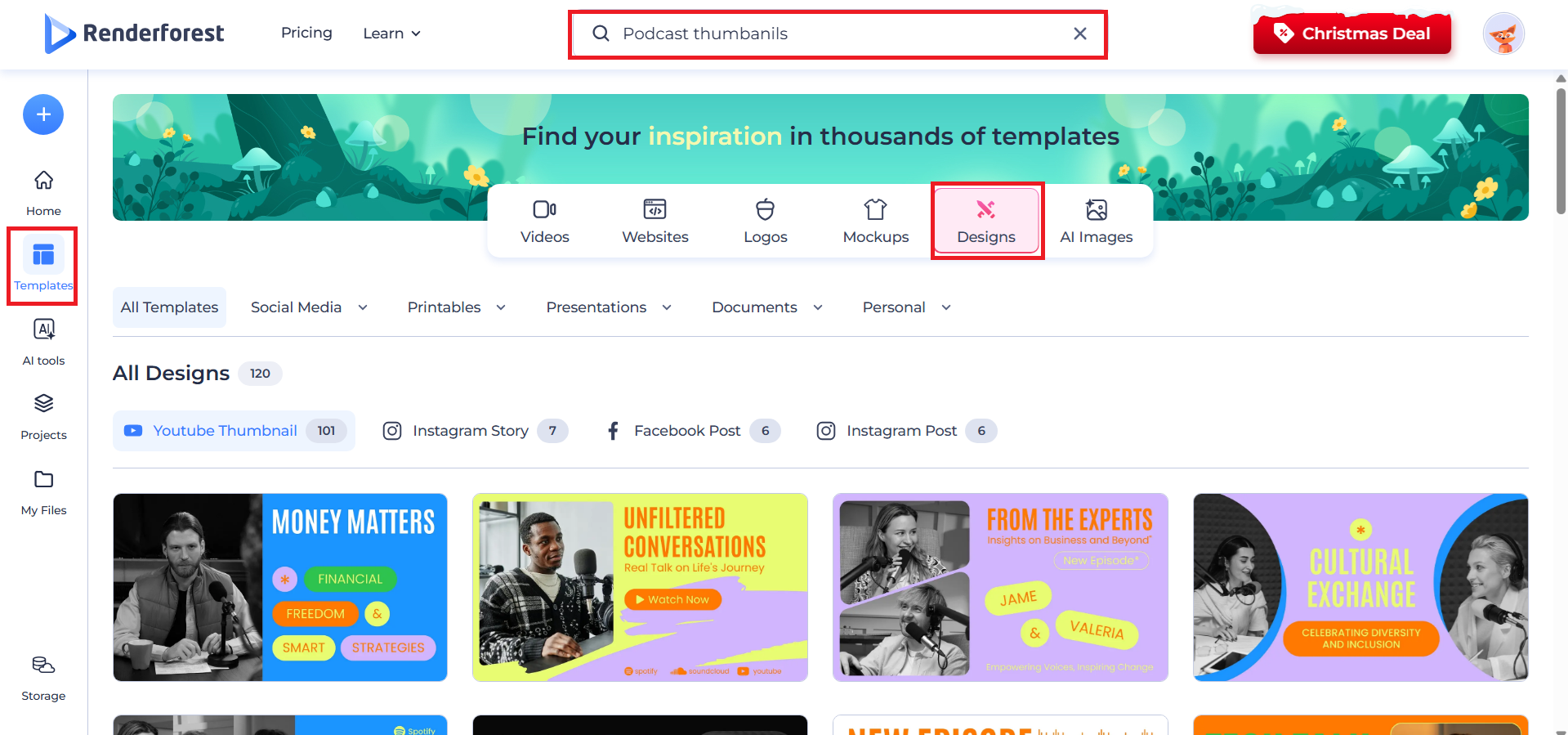Search for podcast thumbnail templates