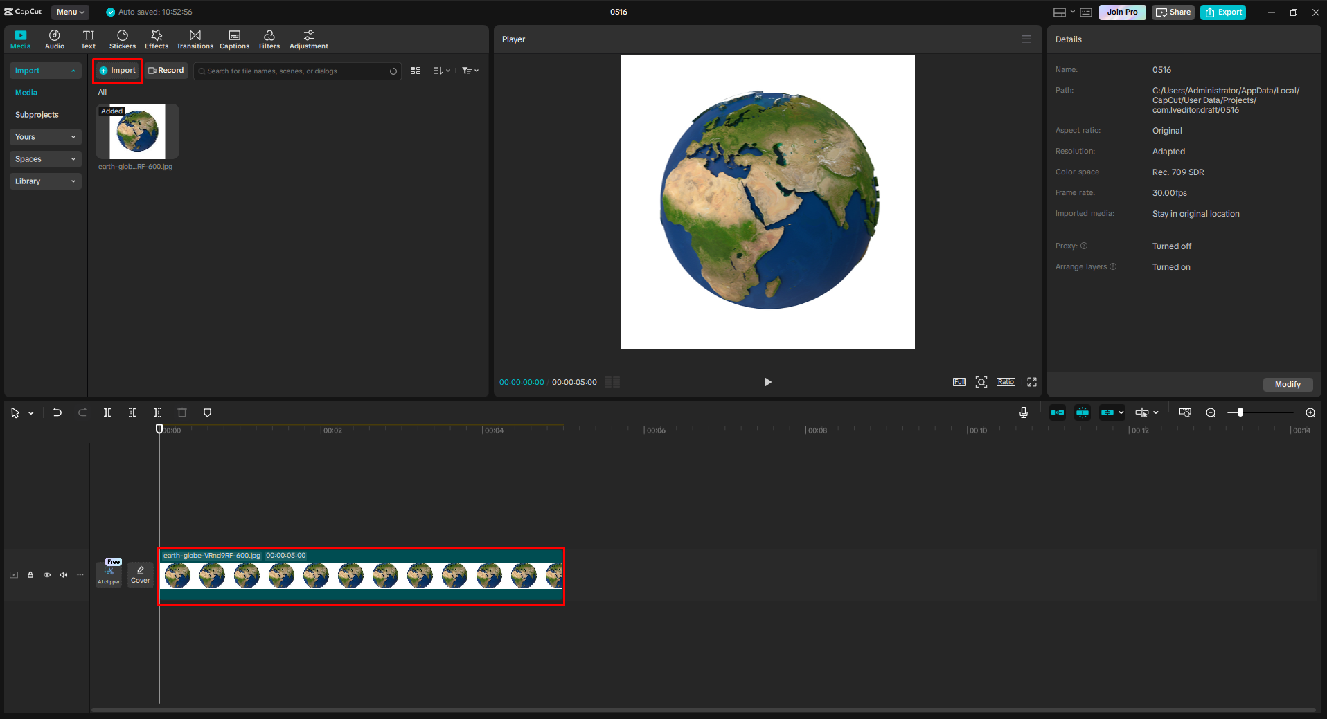 Launch CapCut and import