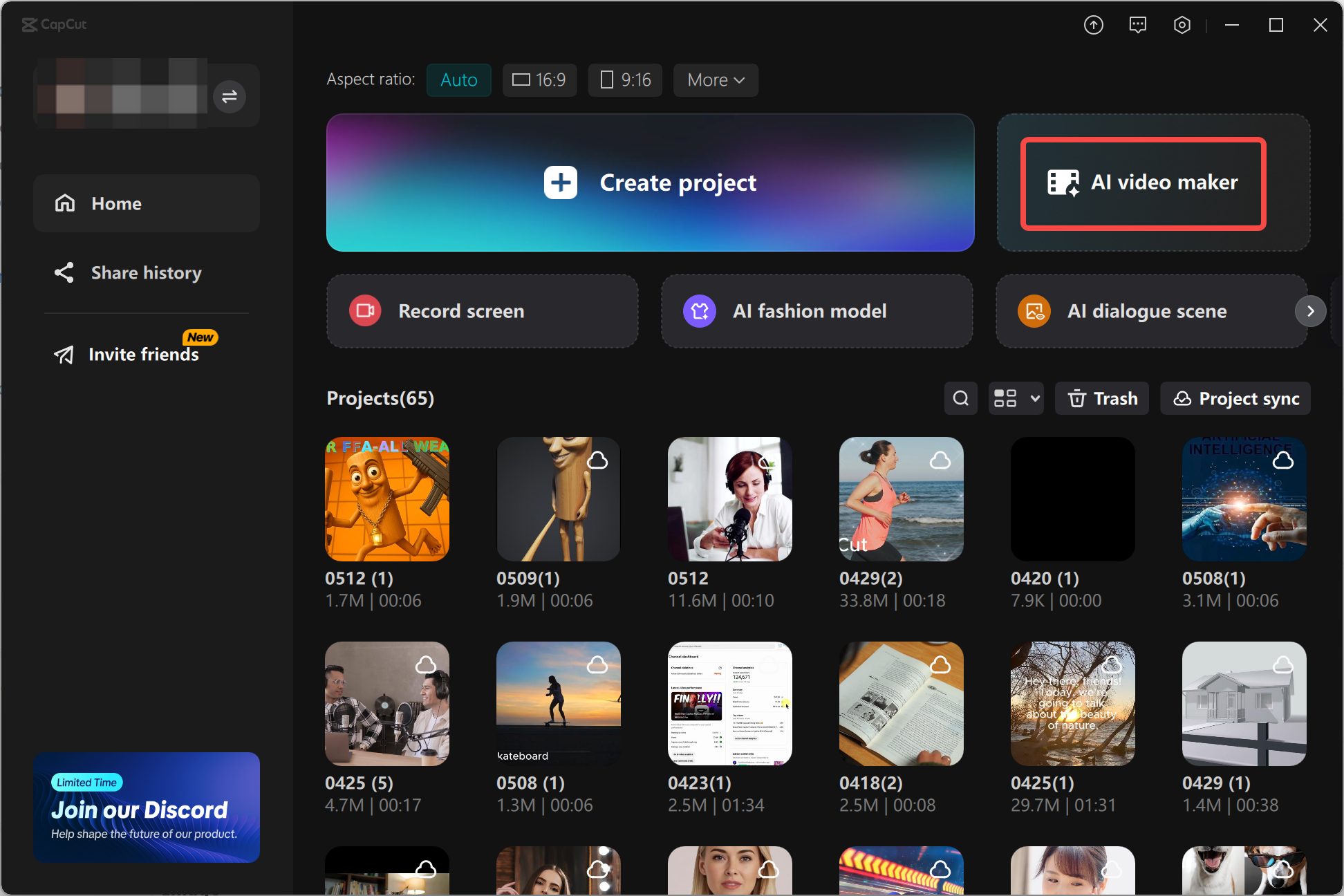 Accessing the AI video maker tool from CapCut