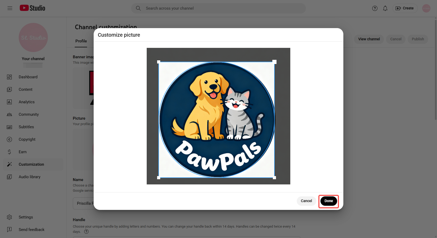 Upload the new logo to YouTube