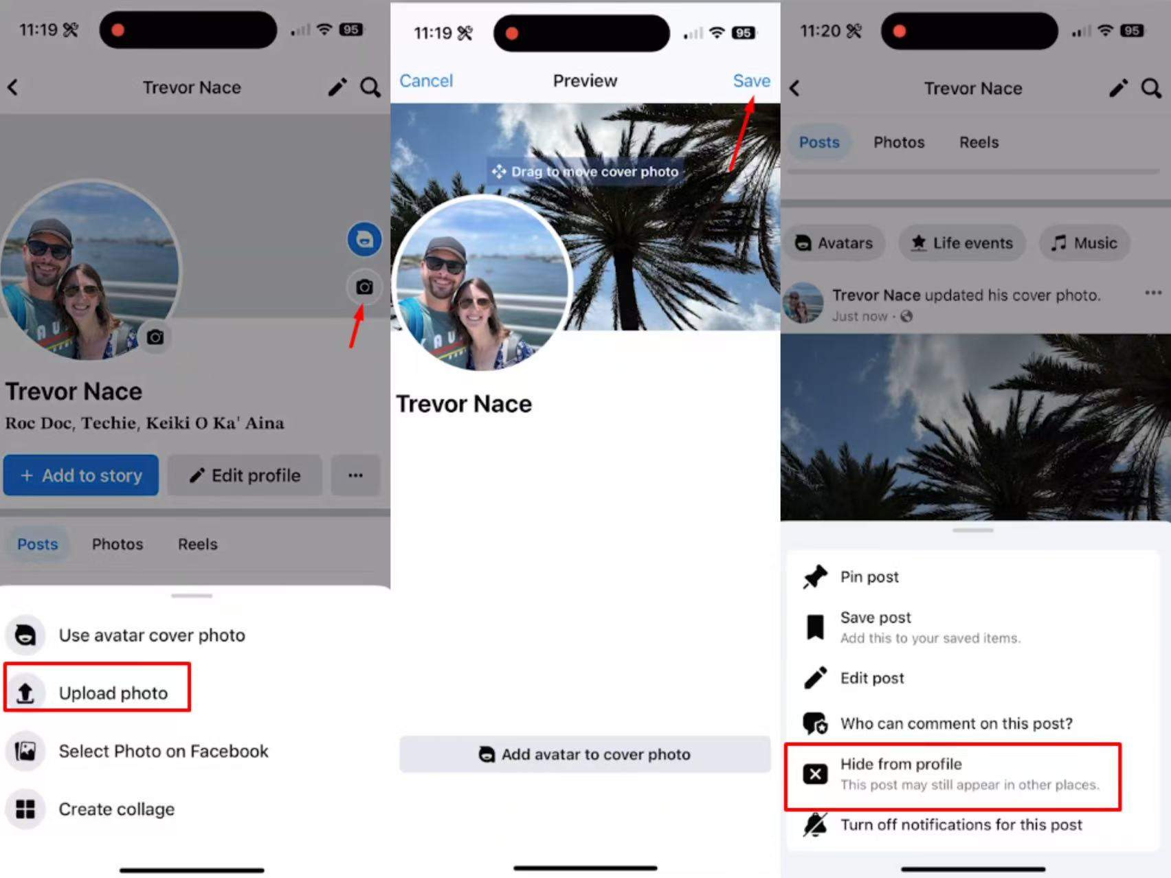 Hiding the cover photo from the profile timeline on Facebook