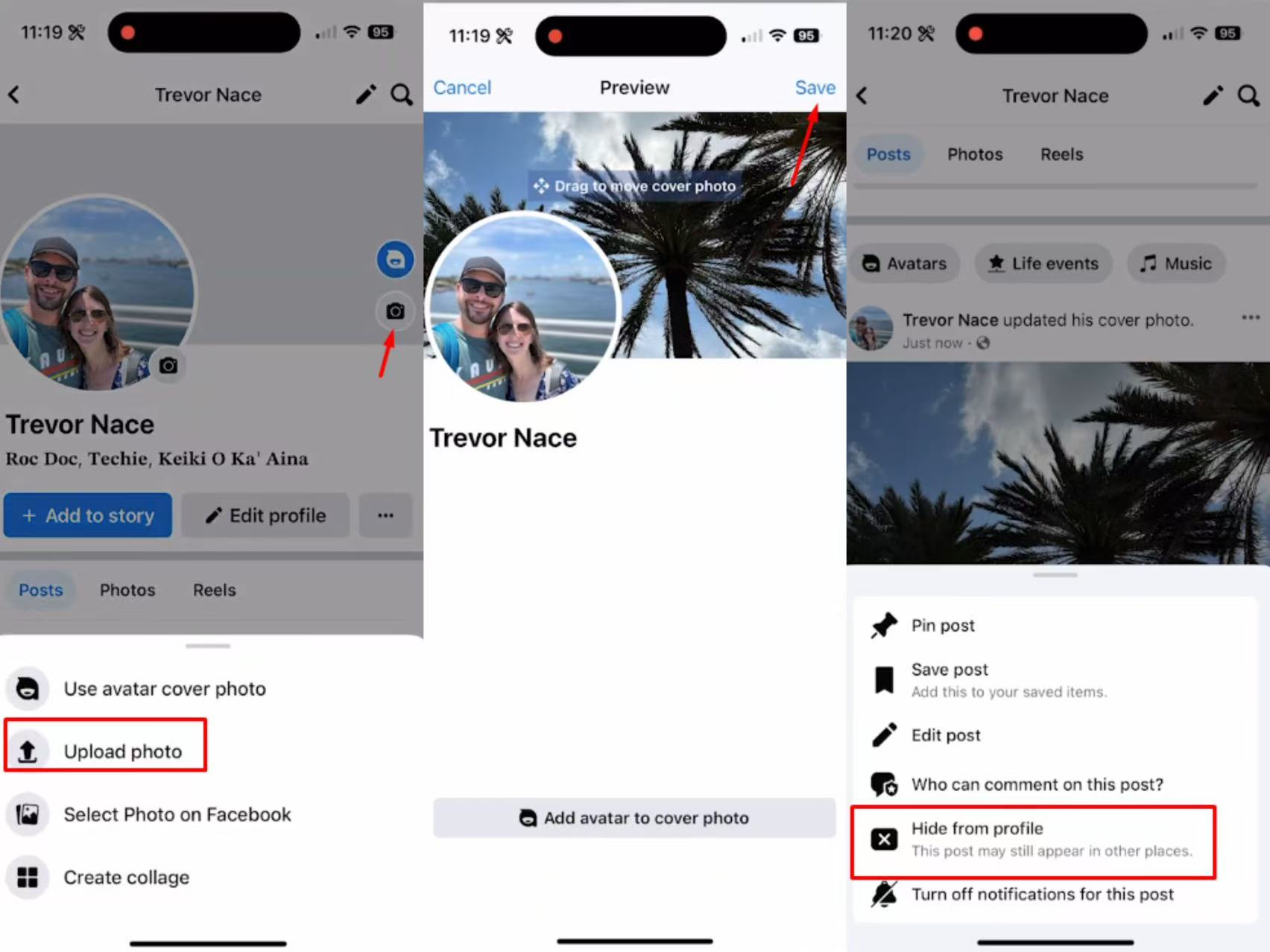 Hiding the cover photo from the profile timeline on Facebook