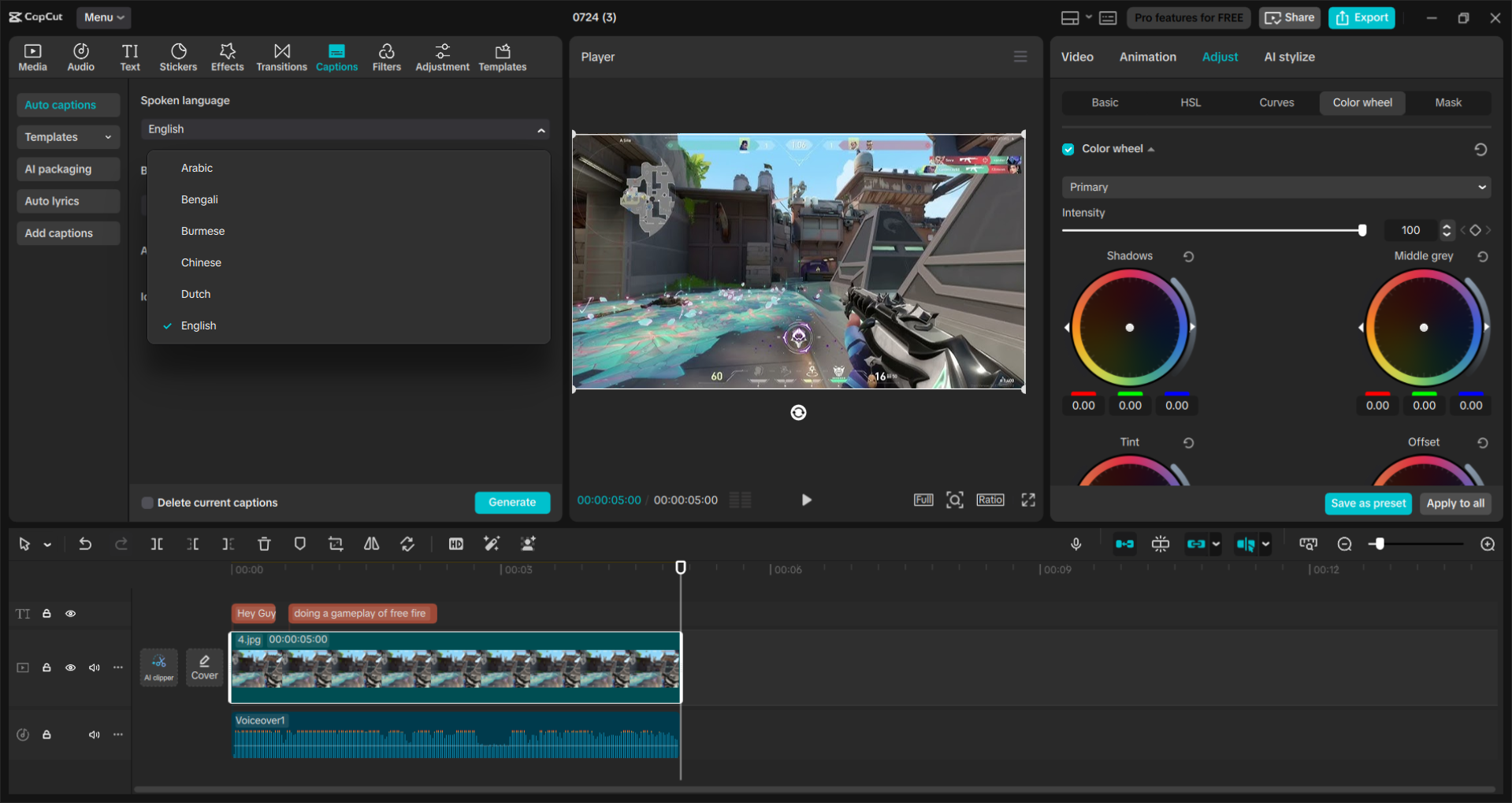 Интерфейс настольного видеоредактора CapCut - простой в использовании инструмент для редактирования геймплейных видео