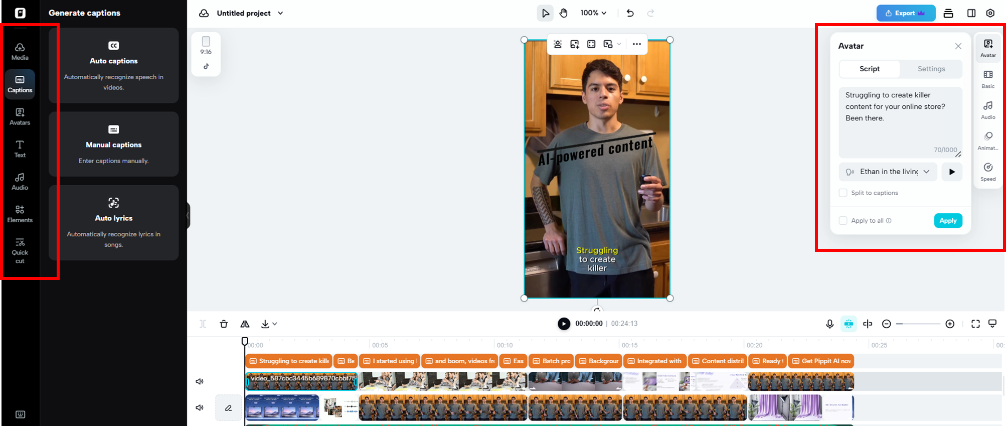 Ferramentas avançadas de edição de vídeo do Pippit