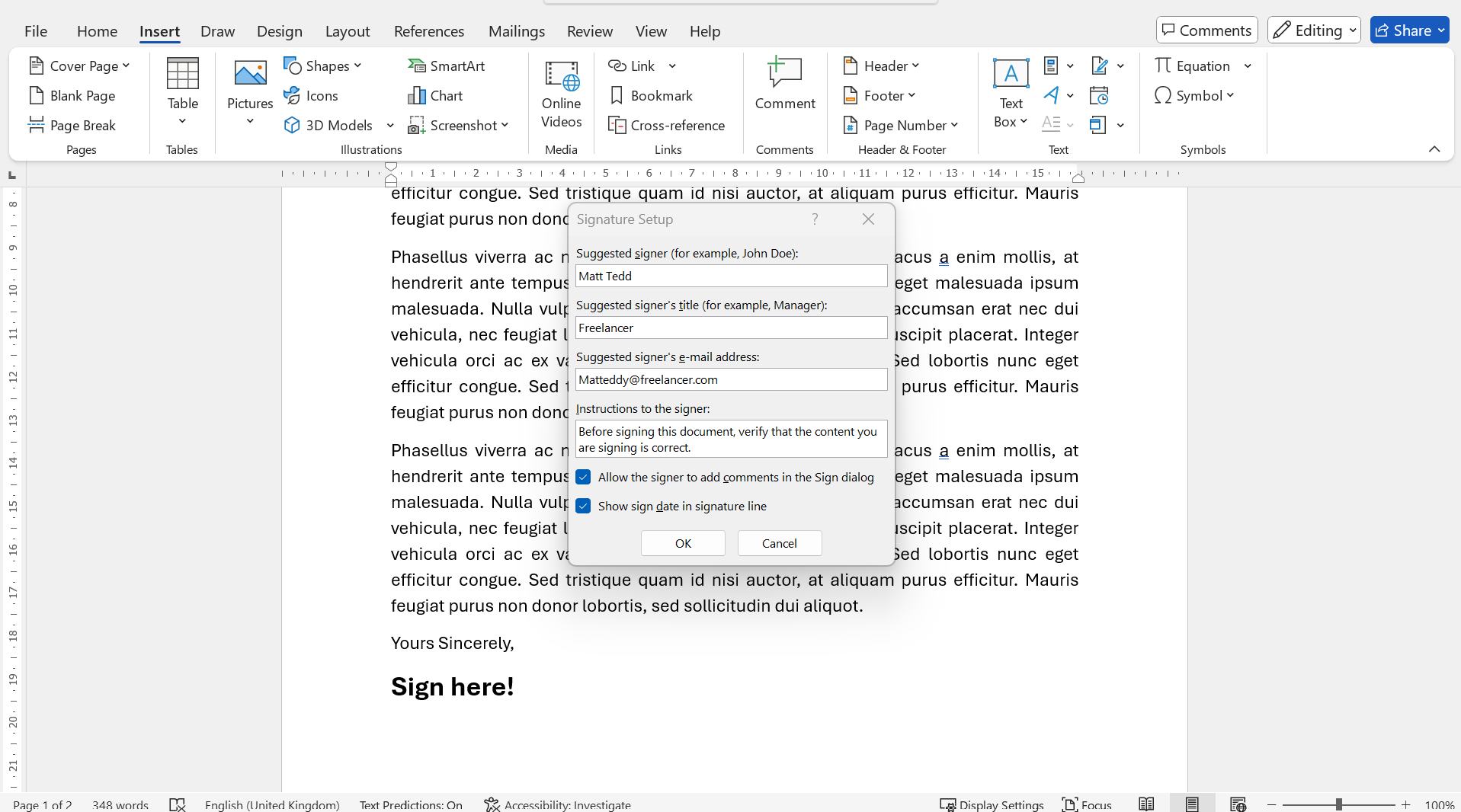 Wordでデジタル署名を作成する方法