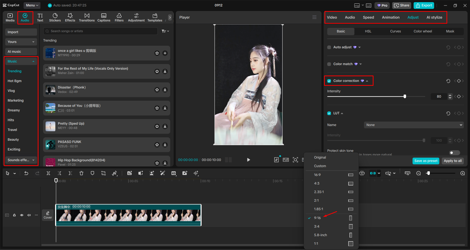 Resizing and enhancing a video with the CapCut desktop video editor