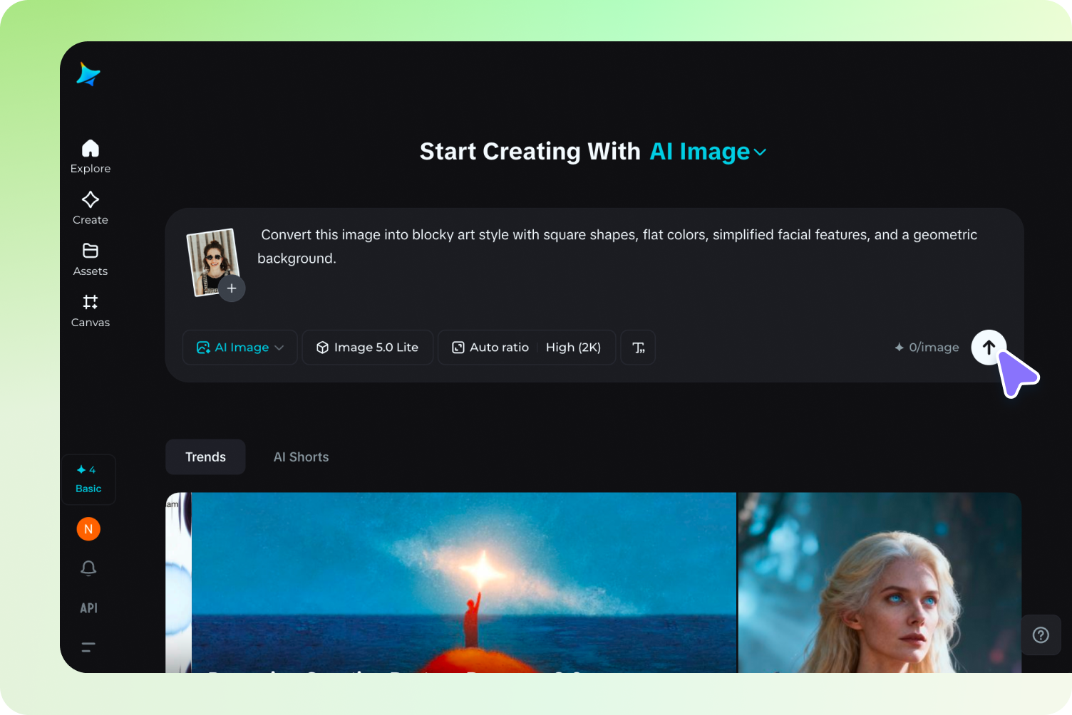 Upload image and write blocky art prompt