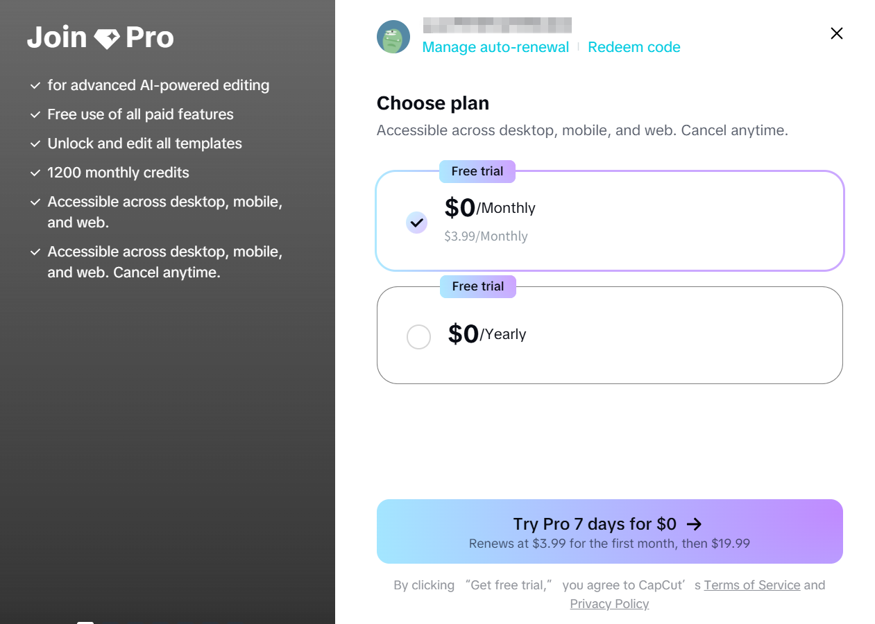 free trial for CapCut Pro