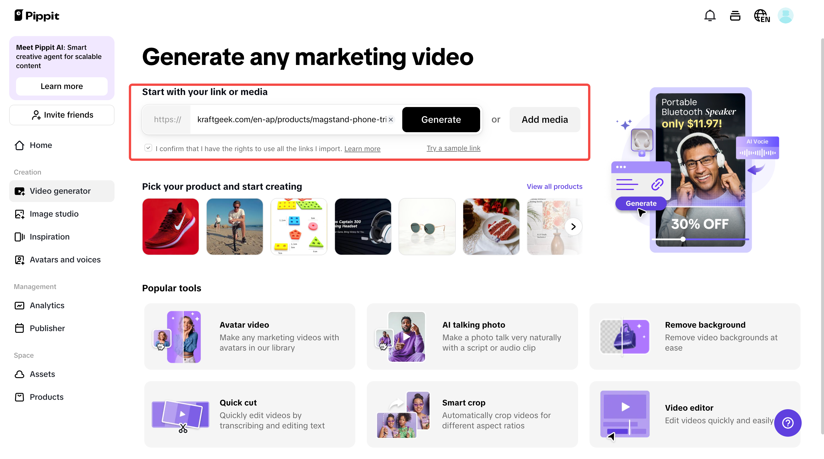 generating video in Pippit