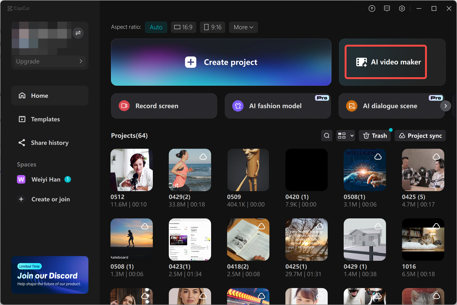 Opening CapCut's AI video maker