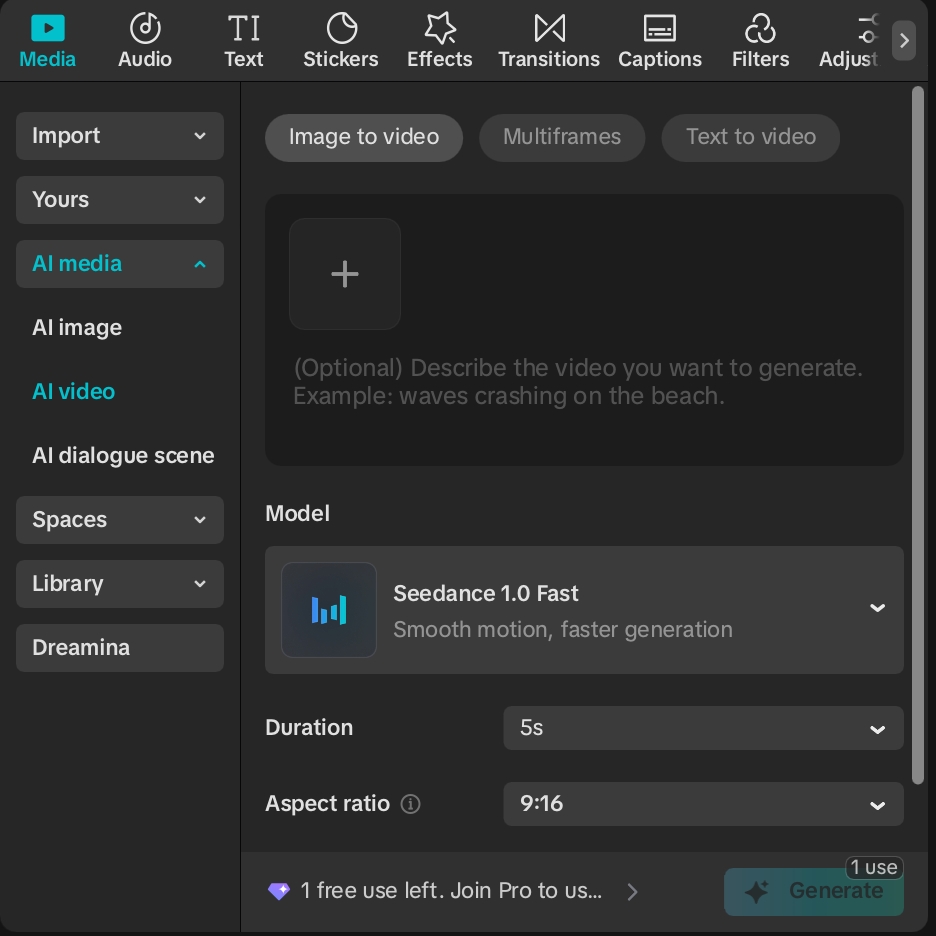 Open CapCut and Select AI Video