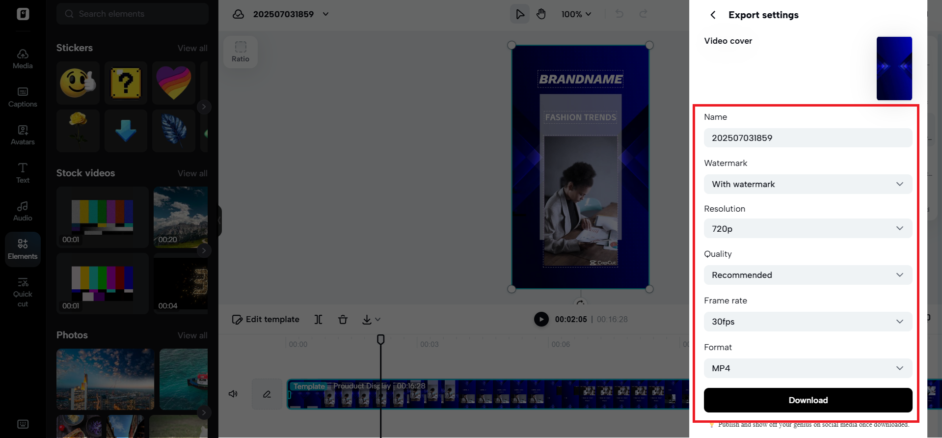 Download your branded color video template