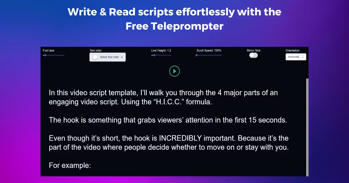Famewall's teleprompter interface