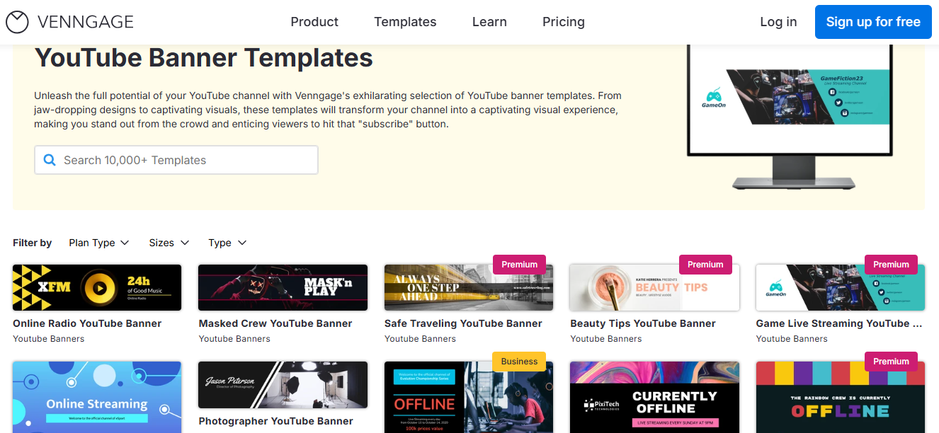 Venngage YouTube banner templates