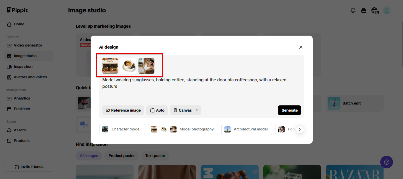 Suporte para múltiplas entradas no Pippit