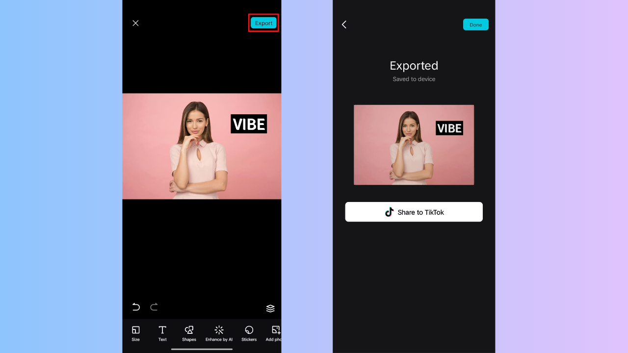 Export or share a captioned photo