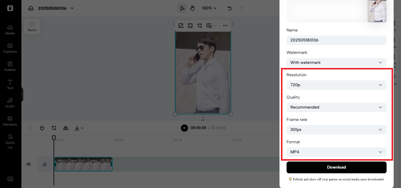 Compression options to adjust video size and quality