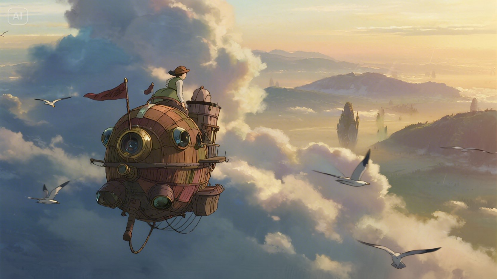 Sky journey: Studio Ghibli art style AI