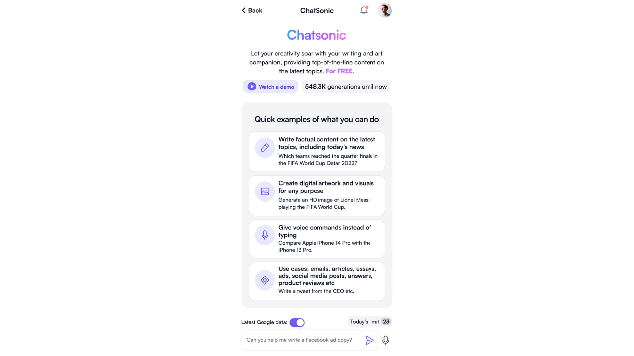 ChatSonic - writing app