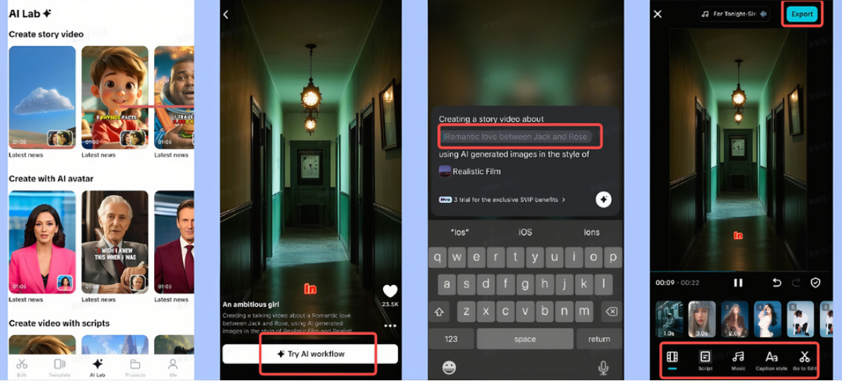 Using CapCut's AI video template feature