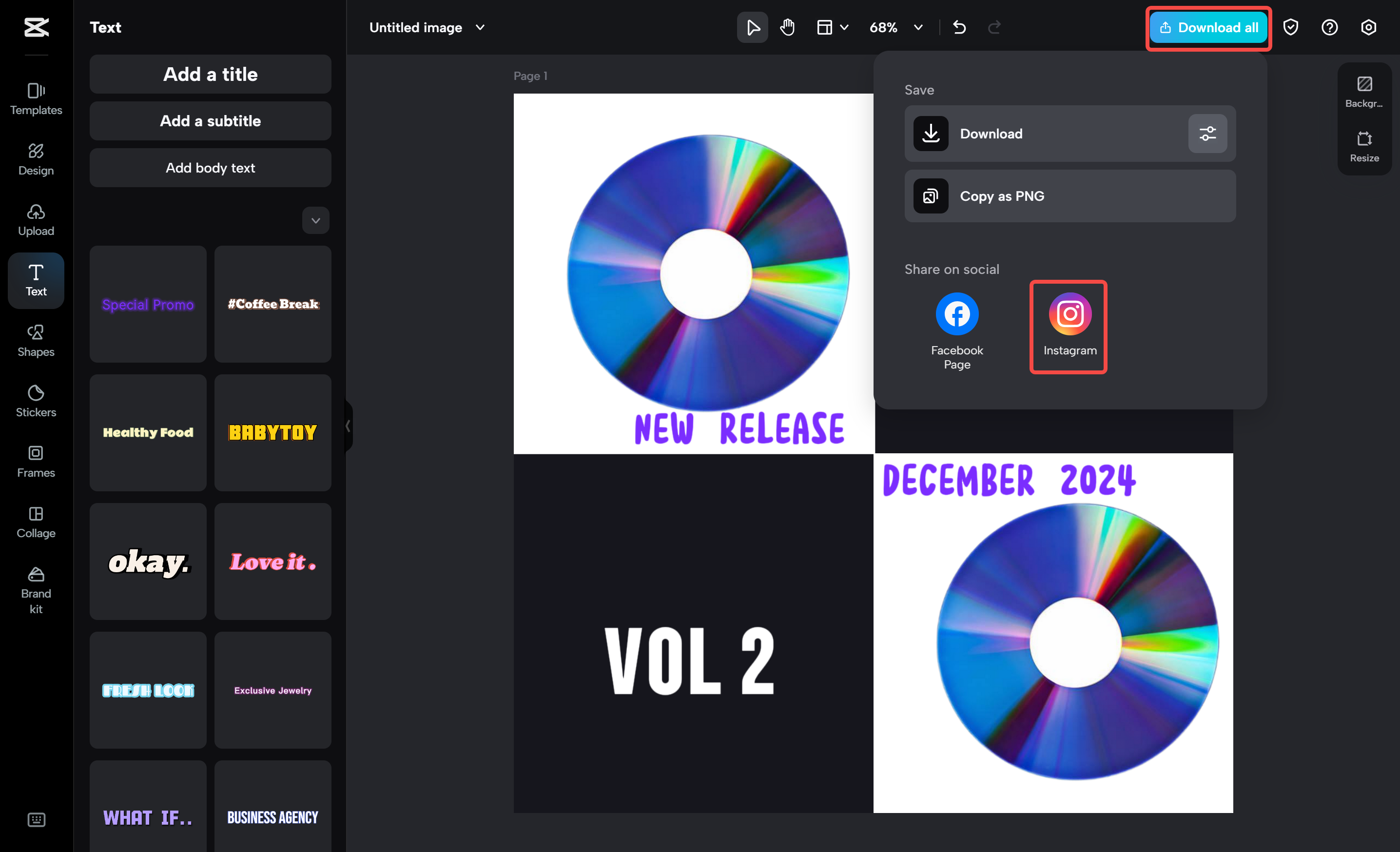 Mengekspor posting Instagram dari editor video desktop CapCut