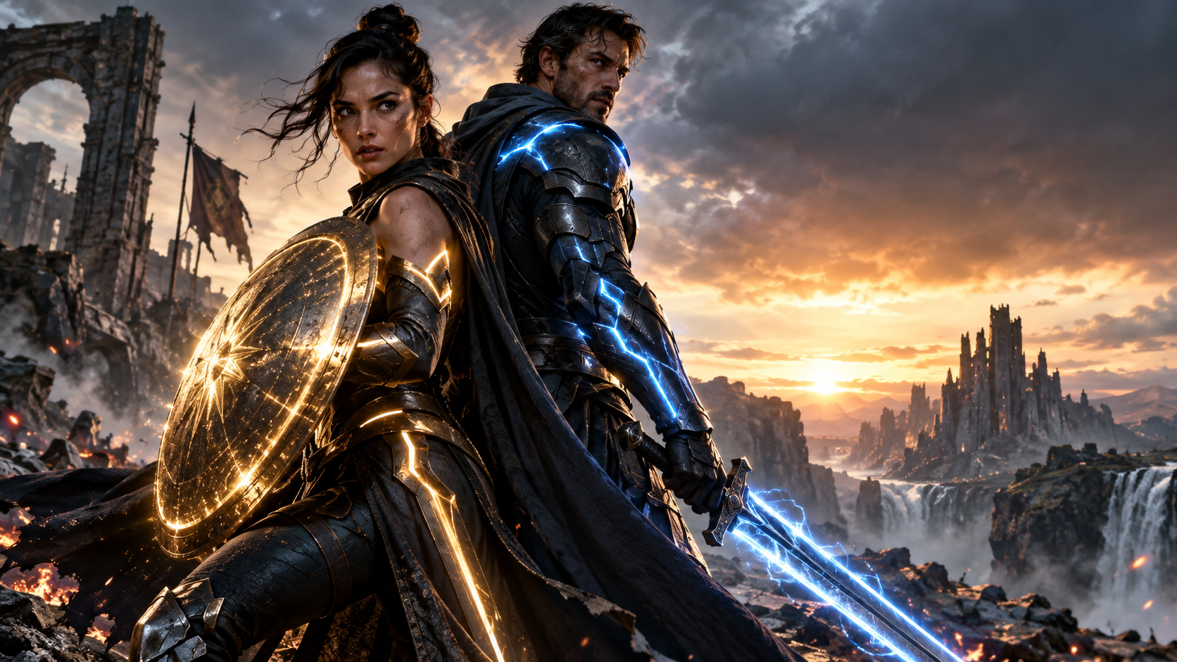 Love Warriors AI prompt image — Victory skyline finale