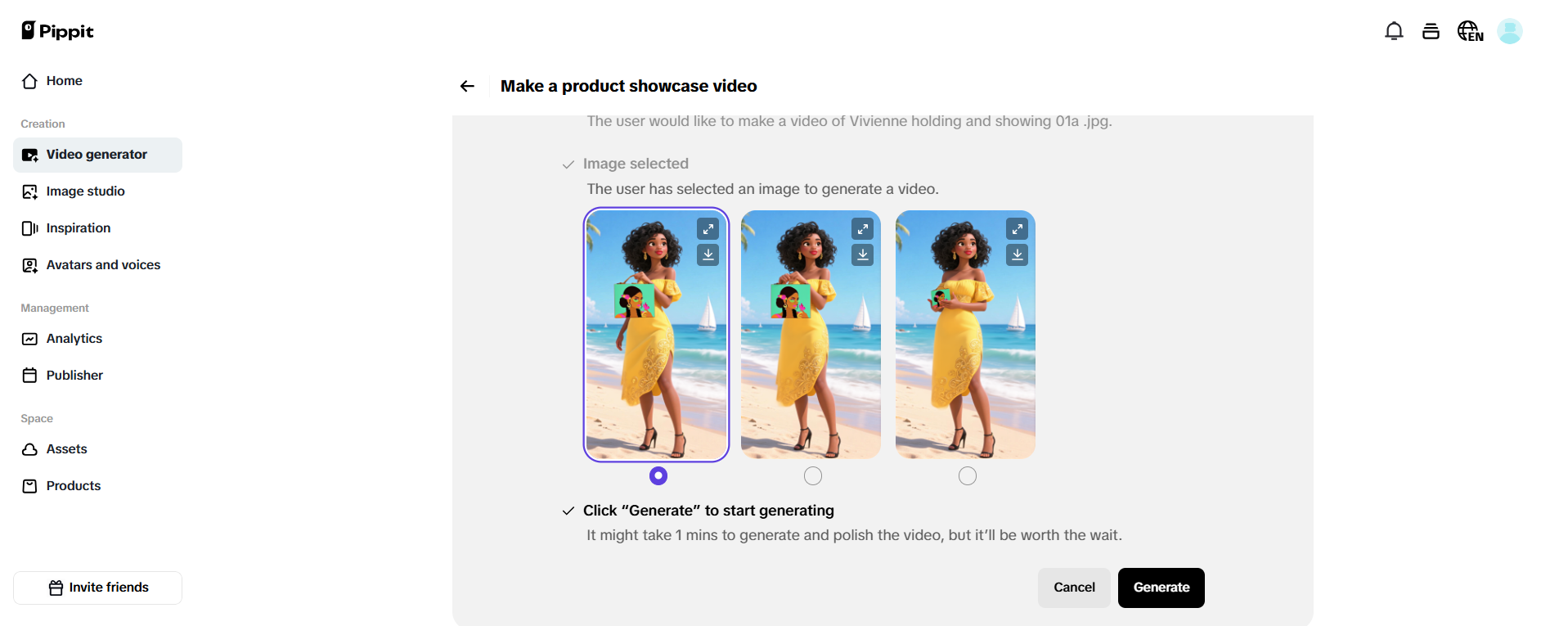 Review stills and generate video
